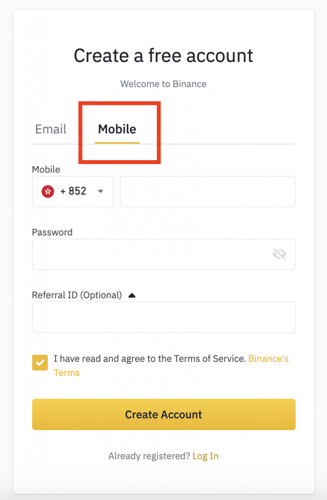 How to register Binance with a mobile phone