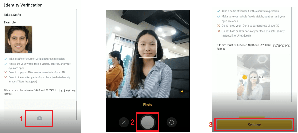 Take portraits of identity verification on binance app