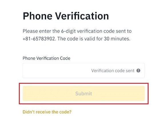 Introduza o código de verificação telefónica e clique em Submeter