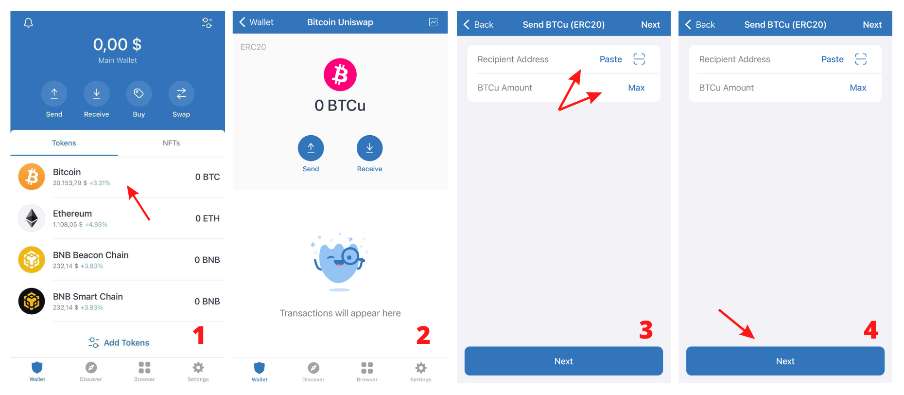 Instructions for sending tokens