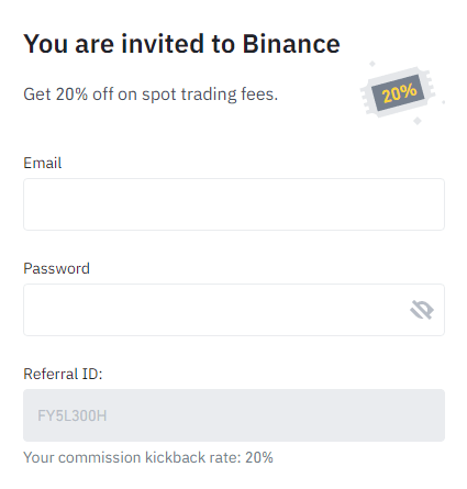 You are invited to join Binance and get a 20% discount on a lifetime fee when signing up for Binance