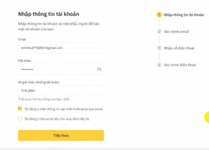 Nhập thông tin đăng ký Binance