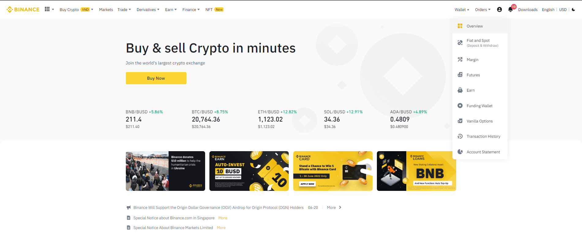 Giao diện chính Web Binance.com