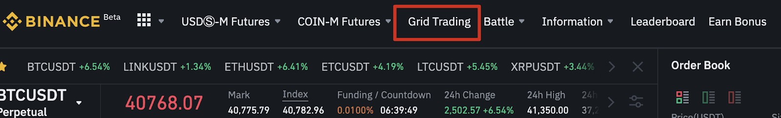 Press [Grid Trading] on the top menu bar then select the contrac