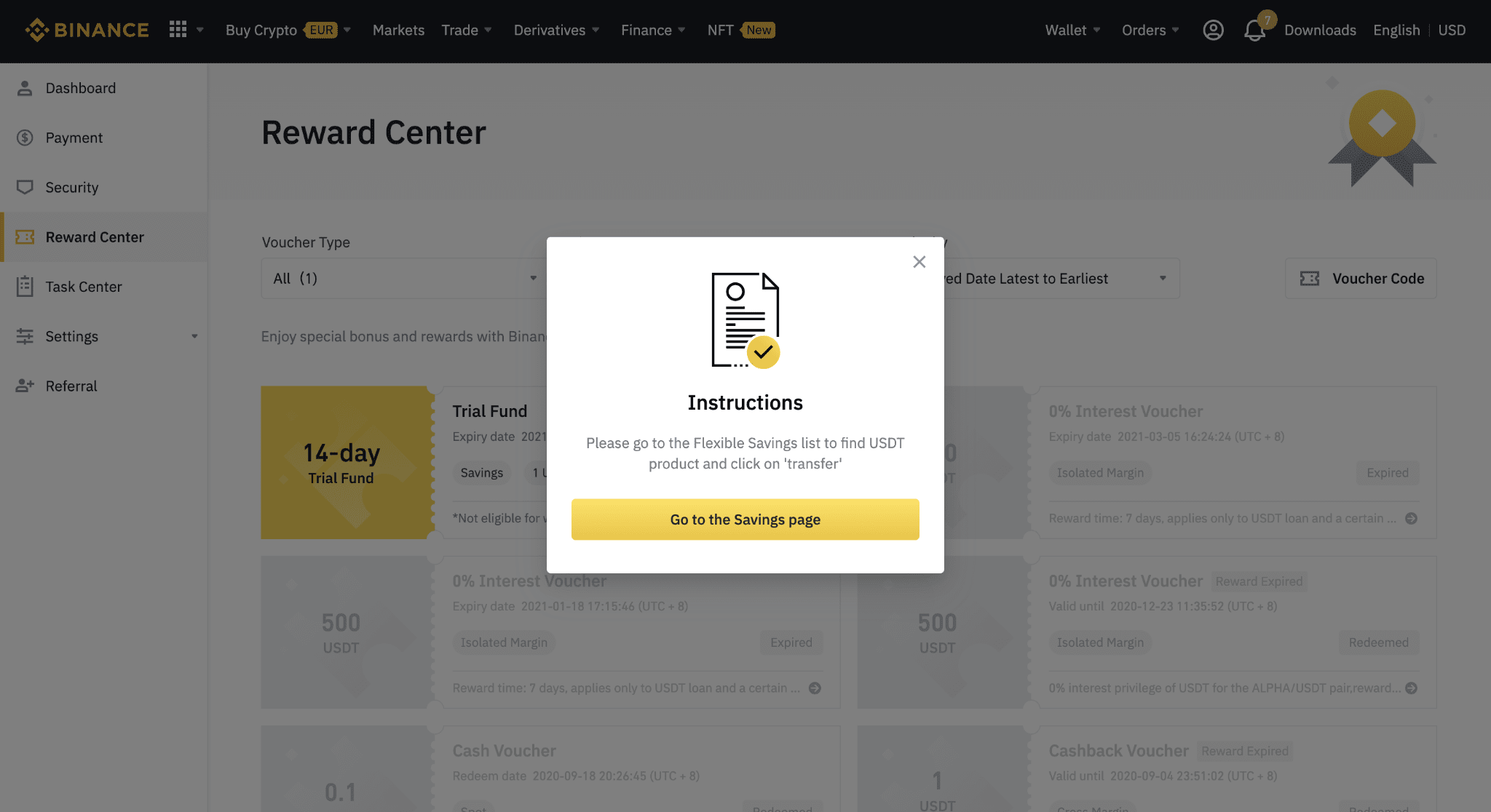 What is Binance Savings Trial Fund? How to redeem it?