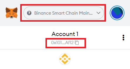 Select the Binance Smart Chain Mainnet network then copy the MetaMask wallet address