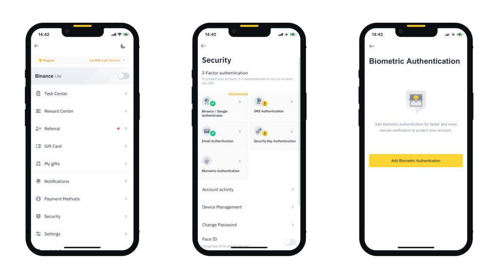 Cách cài đặt FaceID và vân tay trên Binance