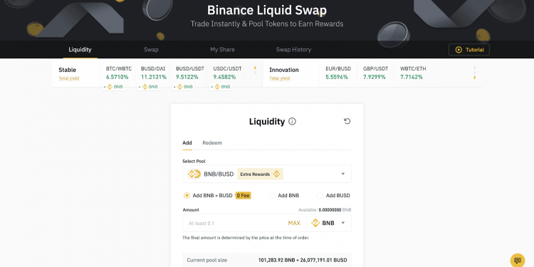 Hình thức Binance Liquid Swap