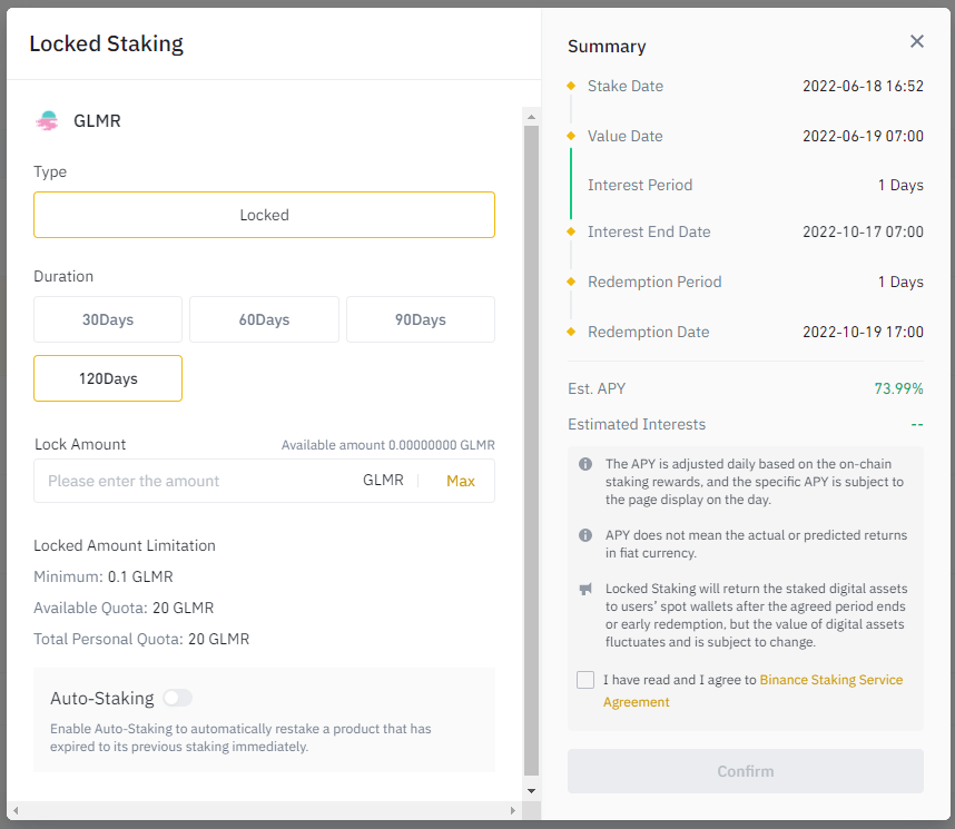 Click [Confirm] to confirm Staking