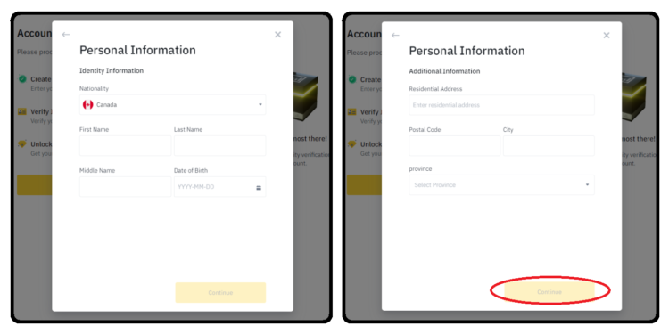 Fill in personal information to KYC Binance