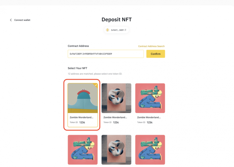 Chọn NFT bạn muốn nạp và nhấn vào [Confirm Deposit].
